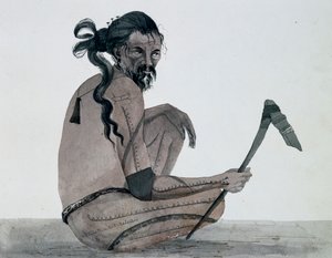 उलान द्वीप के मूल निवासी, कैरोलिन द्वीपसमूह का पोर्ट्रेट, जूल्स-लुई लेज्यून द्वारा जल रंग, दुनिया भर की यात्रा पर आधारित द्वारा फ्रेंच स्कूल
