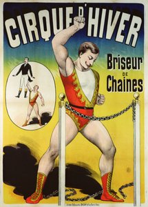 पोस्टर ने एक मजबूत व्यक्ति को Cirque dHiver में विज्ञापन दिया