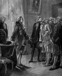 1783 में संगीतविद्यालय डेस आर्ट्स एट मेटियर्स के निर्माण के प्रस्ताव के फ्रांस के राजा लुई सोलहवें को प्रस्तुति। द्वारा फ्रेंच स्कूल