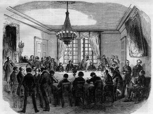 प्रिंस पियरे (पियरे-नेपोलियन) बोनापार्ट (1815-1881) की प्रक्रिया - उच्च न्यायालय की जूरी विचार-विमर्श के चैंबर में अपना फैसला तैयार कर रही है - 1870 की उत्कीर्णन द्वारा फ्रेंच स्कूल