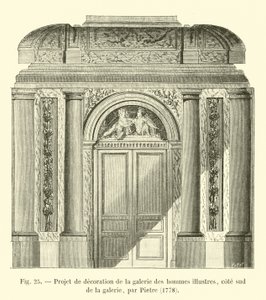 1778 में पिएत्रे द्वारा, दक्षिण की ओर, शानदार पुरुषों की गैलरी की सजावट परियोजना द्वारा फ्रेंच स्कूल