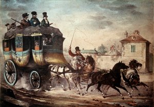 सार्वजनिक परिवहन: पेरिस और मेक्स के बीच की रेखा का परिश्रम। १८२४ में खलनायक का चित्रण। कॉम्पिएग्ने, शैटॉ संग्रहालय द्वारा फ्रेंच स्कूल