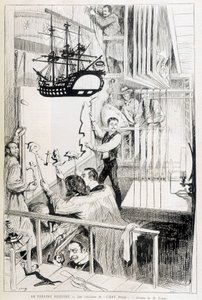चैट नोयर, पेरिस कैबरे के पर्दे के पीछे कठपुतली - 28/01/1888 से "ले मोंडे इलस्ट्रे" में। द्वारा फ्रेंच स्कूल