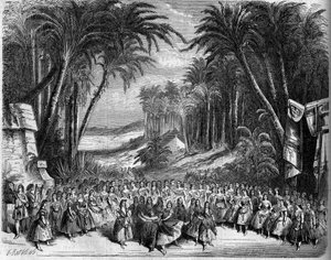 एक ओपेरा का प्रतिनिधित्व: मिशेल कार्रे (1819-1872) और जूल्स बारबियर (1822-1901) द्वारा एक लिब्रेट्टो पर "द क्वीन ऑफ सबा" के अधिनियम II की दृश्यता और चार्ल्स गुनोद (1818-1893) का एक संगीत। पेरिस, थिएटर डी ल'ओपेरा द्वारा फ्रेंच स्कूल