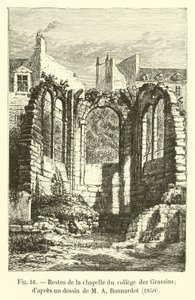 कॉलेज देस गासिन्स के चैपल के अवशेष; 1850 में एमए बर्नार्डोट की एक ड्राइंग डाॅपर्स द्वारा फ्रेंच स्कूल