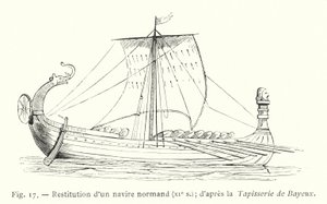 एक नॉर्मन जहाज की वापसी, ११वीं सदी; Bayeux टेपेस्ट्री (उत्कीर्णन) के बाद द्वारा फ्रेंच स्कूल