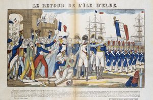 1815 में अपने निर्वासन से नेपोलियन बोनापार्ट (1769-1821) की एल्बा द्वीप पर वापसी। एपिनल की तस्वीर द्वारा फ्रेंच स्कूल