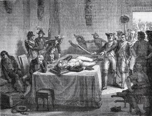 1794 में जबड़े में खुद को गोली मारने के लिए रोबेस्पिएरे वेटिंग द्वारा फ्रेंच स्कूल