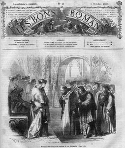 रोमन धारावाहिक: विक्टर ह्यूगो (1802-1885) द्वारा "" नोट्रे डेम डे पेरिस ""। "" लेस बोन्स रोमांस "" में उत्कीर्णन द्वारा फ्रेंच स्कूल