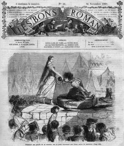 रोमन धारावाहिक: विक्टर ह्यूगो (1802-1885) द्वारा "" नोट्रे डेम डे पेरिस ""। क्वासिमोडो और एस्मेराल्डा। "" लेस बोन्स रोमांस "" में उत्कीर्णन द्वारा फ्रेंच स्कूल