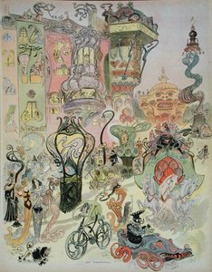 रू मॉडर्न-स्टाइल, 'औ टेम्प्स प्रेजेंट' पत्रिका से, c.1890-1900 (कलर लिथो) द्वारा फ्रेंच स्कूल