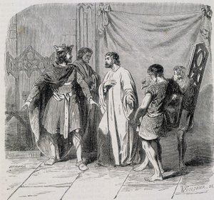 संत एलोई और डागोबर्ट: जब एलोई ने उन्हें दूसरी कुर्सी - ग्रेव पेश किया तो डैगोबर्ट चकित रह गए। 19 वी सदी द्वारा फ्रेंच स्कूल