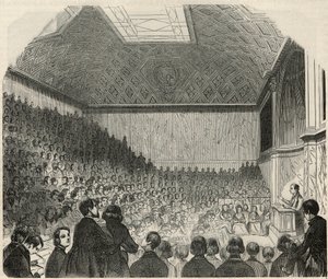19वीं शताब्दी में पेरिस में कॉलेज डी फ्रांस में कक्षा - एडमंड टेक्सियर 1852 द्वारा "झांकी-डी-पेरिस" में उत्कीर्णन द्वारा फ्रेंच स्कूल