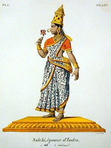 इंद्र की साची पत्नी, सी. डी मोट्टे द्वारा उकेरी गई (1785-1836) (रंग लिथो) द्वारा फ्रेंच स्कूल