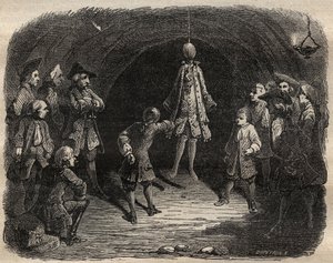 पेरिस में करियर में लुई डोमिनिक गार्थौसेन डिट कार्ट्रिज (1693-1721) द्वारा बनाए गए चोरों का स्कूल: छत से लटका एक मॉडल जिसकी जेब को शॉट्स की बारिश प्राप्त करने के दंड के तहत खाली किए बिना खाली किया जाना चाहिए - चोरों का स्कूल द्वारा फ्रेंच स्कूल