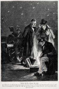 वैज्ञानिक प्रयोग: हम्बोल्ट, लुइस-जोसेफ गे-लुसाक (लुई जोसेफ गे लुसैक), बौवार्ड, प्रोनी और मैथ्यू द्वारा ध्वनि की गति की गणना, जो प्रकाश की धारणा और बंदूक की गोली के बीच के समय को निर्धारित करती है, रात में द्वारा फ्रेंच स्कूल