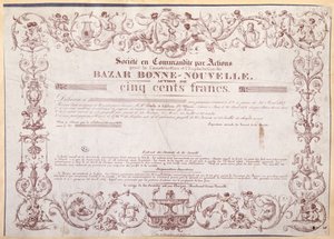 बोने-नोवेल बाजार, 1836 के लिए 500 फ़्रैंक के लिए शेयर सर्टिफिकेट द्वारा फ्रेंच स्कूल