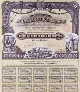 फ्रेंको-रूसी जोल्तिया-रीका खनन कंपनी, 1899 के लिए 100 फ़्रैंक के लिए शेयर प्रमाण पत्र द्वारा फ्रेंच स्कूल