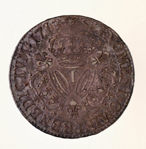 सिल्वर फ्रेंच ईसीयू (स्कड), राजा लुई XIV (1643-1715) 1713 डायम का शासन। 4 सेमी नेपल्स, म्यूजियो आर्कियोलॉजिको द्वारा फ्रेंच स्कूल
