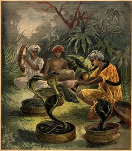 भारत में सपेरे (कोबरा)। 18 अगस्त 1892 के "ला टेरे इलस्ट्री" n°94 में उत्कीर्णन। द्वारा फ्रेंच स्कूल