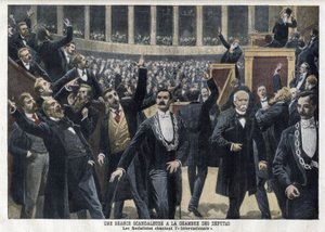 जॉर्जेस क्लेमेंस्यू (1841-1929) - "ले पेटिट जर्नल", मई 1909 (उत्कीर्णन) की उपस्थिति में एक सत्र के बीच में फ्रांस में चैंबर ऑफ डेप्युटीज में द इंटरनेशनल गाते हुए समाजवादी द्वारा फ्रेंच स्कूल
