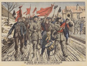 Pas-de-Calais, फ्रांस (कलर लिथो) के खनिकों द्वारा हड़ताल द्वारा फ्रेंच स्कूल
