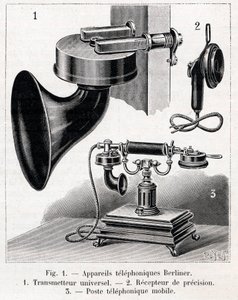 टेलीफोनिक उपकरण - बर्लिनर सिस्टम - 1902 से "" ला प्रकृति "" में उत्कीर्णन द्वारा फ्रेंच स्कूल
