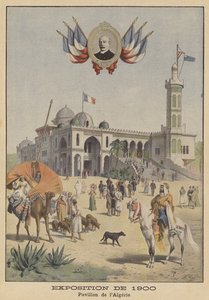 पेरिस में १९०० के प्रदर्शनी यूनिवर्सल में अल्जीरियाई मंडप (रंग लिथो) द्वारा फ्रेंच स्कूल