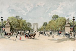 द चैंप्स-एलिसीज़ एवेन्यू, c.1895 (wc पेपर पर) द्वारा फ्रेंच स्कूल