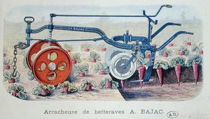 चुकंदर उठाने के लिए बजाज मशीन, c.1900 (रंग उत्कीर्णन) द्वारा फ्रेंच स्कूल