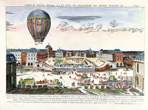 फ्रांकोइस पिलात्रे डे रोज्ज़ियर का बैलून यात्रा (1754-96) 23 दिसंबर, 1784 को चेटो डी वर्सेल्स पर द्वारा फ्रेंच स्कूल