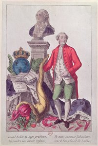 जैक्स नेकर की कॉल (1732-1804) 16 जुलाई 1789 (रंगीन उत्कीर्णन) द्वारा फ्रेंच स्कूल