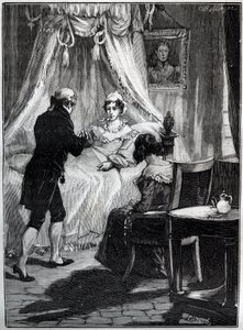 डचेस ऑफ बेरी (मैरी कैरोलिन, दो सिसिली की राजकुमारी, डचेस ऑफ बेरी (1798-1870) ब्लै के किले में डॉक्टर लुई चार्ल्स डेनेक्स (1767-1846) को प्राप्त करता है - उत्कीर्णन - द्वारा फ्रेंच स्कूल