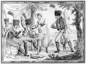 हुस्सर्स एंड द विवंडिएर, 1803 (wc पेपर पर) द्वारा फ्रेंच स्कूल