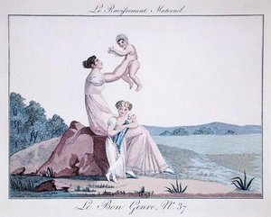 मातृ उत्साह, 'ले बॉन शैली' से, अंक 37, c.1810 (रंग उत्कीर्णन) द्वारा फ्रेंच स्कूल
