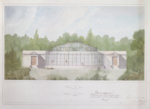 पेरिस में जार्डिन डेस प्लांट्स में बंदर हाउस, 1835 (कागज पर स्याही और डब्ल्यूसी) द्वारा फ्रेंच स्कूल