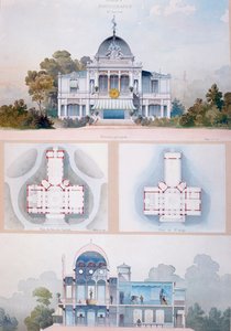 1867 में पेरिस प्रदर्शनी विश्वविद्यालय में फोटोग्राफी का मंडप, c.1867 (कागज पर wc) द्वारा फ्रेंच स्कूल