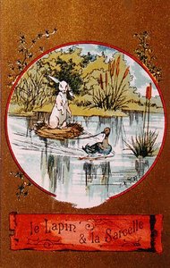 जीन डे ला फोंटेन (1621-95) c.1380 द्वारा कल्पित कहानी को चित्रित करते हुए खरगोश और चैती द्वारा फ्रेंच स्कूल