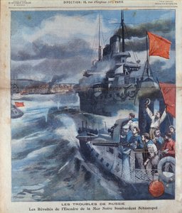 काला सागर में रूसी विद्रोह और सेबस्टोपोल की बमबारी, ले पेटिट पेरिसियन, 1905 से चित्रण द्वारा फ्रेंच स्कूल