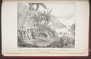 सैंडविच द्वीप समूह, ओवैही द्वीप पर राजा तामेमेआ के साथ श्री कोएब्रू के अभियान का साक्षात्कार, #39;विश्व भर में यात्रा के दौरान एकत्रित विषुवतीय क्षेत्रों के दृश्य और परिदृश्य#39; से, लुई चोरिस द्वारा द्वारा फ्रेंच स्कूल