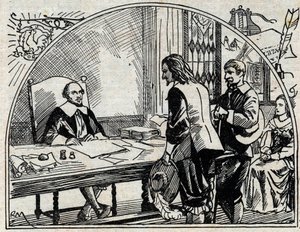 थियोफ्रेस्ट रेनाडॉट (1586-1653) का पता कार्यालय, फ्रांसीसी चिकित्सक और पत्रकार, गजट डी फ्रांस के संस्थापक। 1930 से अनाम उत्कीर्णन। द्वारा फ्रेंच स्कूल