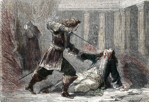 फॉनटेनब्लियू के महल में स्वीडन की रानी क्रिस्टीना (1626-1689) के प्रेमी मार्क्विस जियानरिनाल्डो मोनाल्डेस्की की हत्या द्वारा फ्रेंच स्कूल
