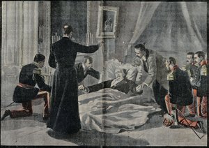 फ़्रांस के राष्ट्रपति, अब्बे रेनॉल्ट, फेलिक्स फॉरे (1841-1899) की मृत्यु ने उन्हें मुक्ति प्रदान की। "" ले पेलेरिन "" 26/02/1899 में उत्कीर्णन। द्वारा फ्रेंच स्कूल
