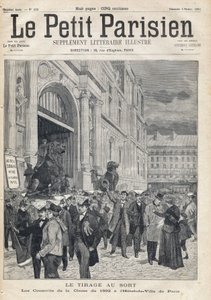 ड्रा: पेरिस सिटी हॉल में १८९२ वर्ग के संरक्षक। 5/02/1893 को "ले पेटिट पेरिसियन" समाचार पत्र में से एक (उत्कीर्णन) द्वारा फ्रेंच स्कूल