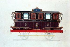 फ्रांस में पहली मेल-वैन, c.1830-48 (कागज पर कलम और स्याही और wc) द्वारा फ्रेंच स्कूल