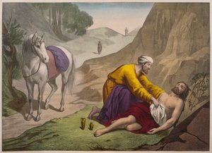 द गुड समैरिटन, कैटेचिज़्म लेहिस्टोयर सैंटे का चित्रण, चार्ल्स डेलाग्रवे, पेरिस द्वारा 19 वीं सदी के अंत में प्रकाशित द्वारा फ्रेंच स्कूल