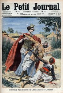 उपनिवेशवाद के नायकों (उत्तरी अफ्रीका में) को अलंकारिक उत्कीर्णन "ले पेटिट जर्नल", 6 मार्च 1910 (उत्कीर्णन) से सम्मानित किया जाता है। द्वारा फ्रेंच स्कूल