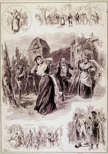 मुख्य दृष्टांत दृश्य को दर्शाता है: “एक आंसू सुनाई दिया, अलग-अलग वार हुए। एक झटके से उत्तेजित फ्रेंकोइस ने अपने हाथों को अपने कानों तक ले लिया था।" "ल'अटैक डू मौलिन" के लिए, एमिल ज़ोला (1840-1902) द्वारा चार कृत्यों में एक गेय नाटक। अल्फ द्वारा फ्रेंच स्कूल