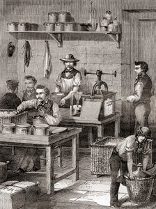 19वीं सदी में गन कॉटन का निर्माण, Les Merveilles de la Science से प्रकाशित हुआ, c.1870 (उत्कीर्णन) द्वारा फ्रेंच स्कूल