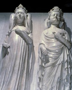 एवरेक्स की रानी जोआन (1307-1371) और किंग चार्ल्स चतुर्थ ले बेल (1294-1328) के संगमरमर के भंडार। यह जीन डे लीज (लगभग 1357-1381 के आसपास जाना जाता है) द्वारा रानी के आदेश पर बनाए गए मौबुइसन के समान मॉडल है। सेंट डेनिस का बेसिलिका, शाही क़ब्रिस्तान। द्वारा फ्रेंच स्कूल